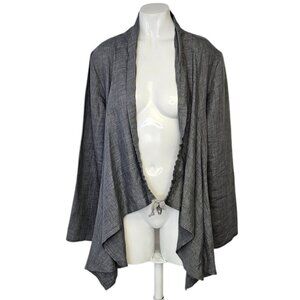 Bryn Walker Womens 100% Linen Lagenlook Tie Front Long Sleeve Cardigan, Grey, M